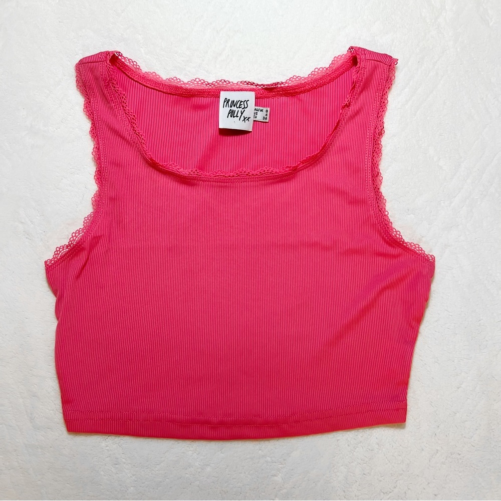 princess polly pink lace trim tank SOLD